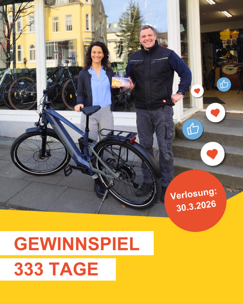 Gewinnspiel 333 Tage Instagram. Daniela Paffhausen und Herr Mäurer von Fahrrad Mäurer.